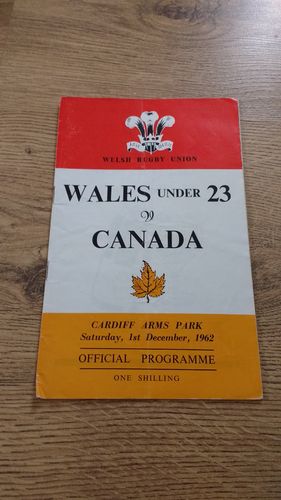 Wales U23 v Canada 1962 Rugby Programme