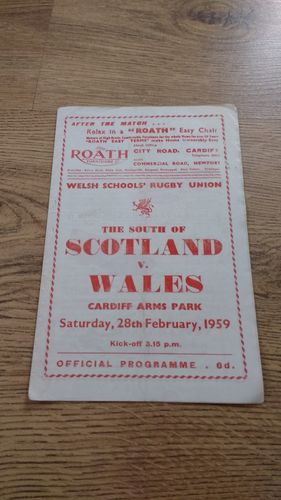 Wales Schools v South of Scotland Schools 1959 Rugby Programme