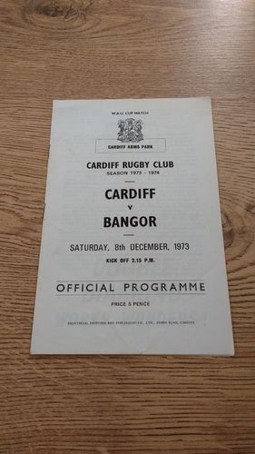 Cardiff v Bangor 1973 WRU Cup Rugby Programme