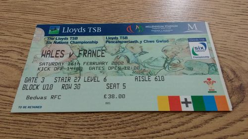 Wales v France 2002 Rugby Ticket