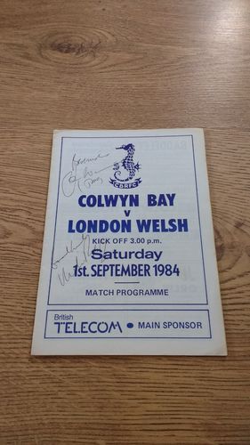 Colwyn Bay v London Welsh 1984 Signed Rugby Programme