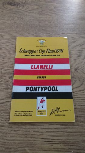 Llanelli v Pontypool 1991 Schweppes Cup Final Rugby Programme