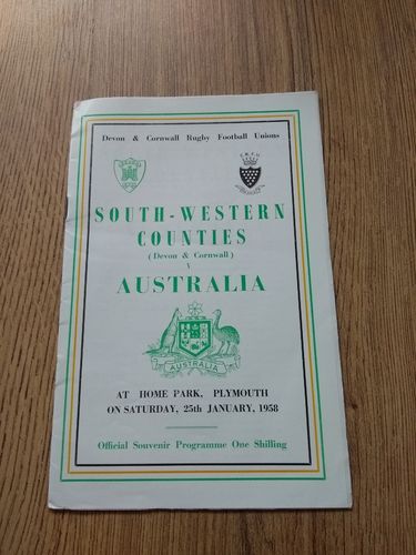 South-Western Counties v Australia 1958 Rugby Programme