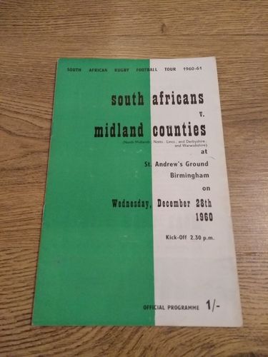 Midland Counties v South Africa 1960 Rugby Programme