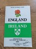 England v Ireland 1982 Rugby Programme