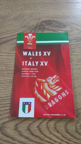 Wales XV v Italy XV 1992 Rugby Programme