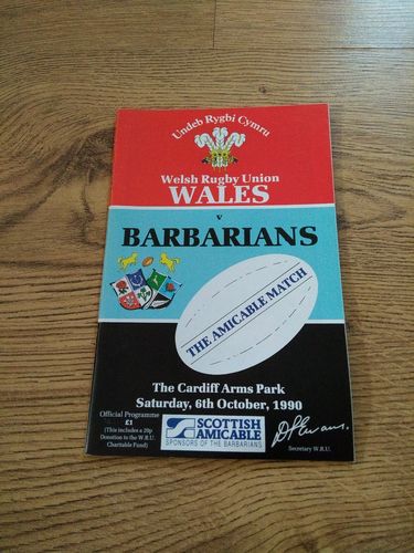 Wales v Barbarians 1990 Rugby Programme