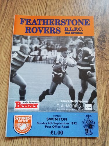 Featherstone v Swinton Sept 1992 Rugby League Programme