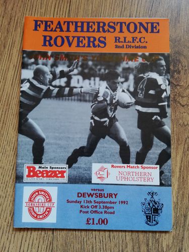 Featherstone v Dewsbury Sept 1992 Yorkshire Cup Rugby League Programme