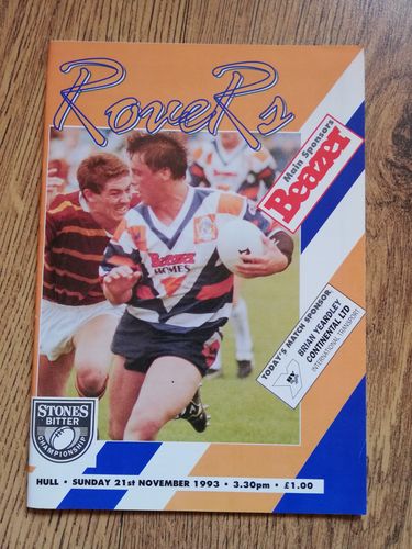 Featherstone v Hull Nov 1993 Rugby League Programme