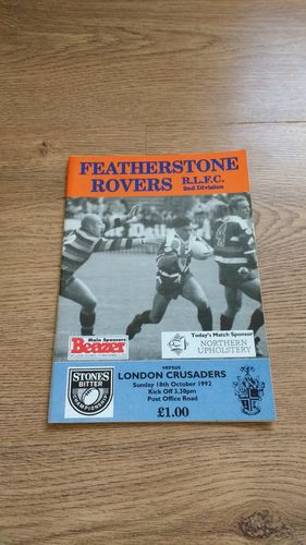 Featherstone v London Crusaders Oct 1992 Rugby League Programme