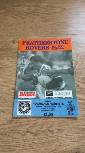 Featherstone v Rochdale Nov 1992 Rugby League Programme