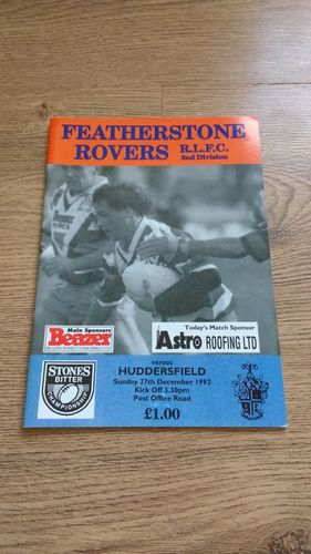 Featherstone v Huddersfield Dec 1992 Rugby League Programme