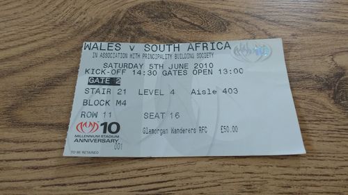 Wales v South Africa June 2010 Rugby Ticket