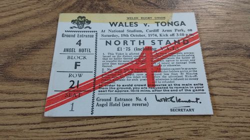 Wales v Tonga 1974 Rugby Ticket