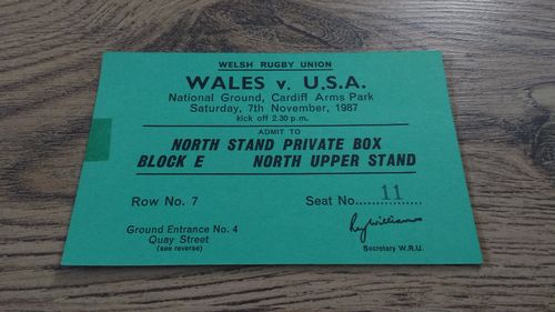 Wales v USA 1987 Rugby Ticket