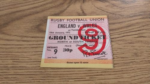 England v Wales 1972 Rugby Ticket