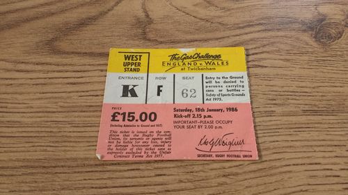England v Wales 1986 Rugby Ticket