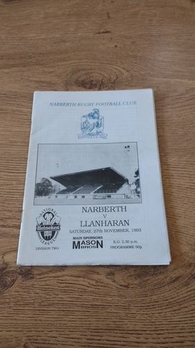 Narberth v Llanharan Nov 1993 Rugby Programme
