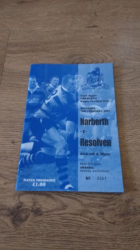 Narberth v Resolven Feb 2001 Rugby Programme
