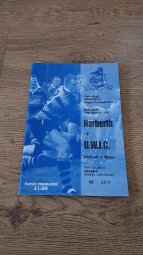 Narberth v U.W.I.C. Mar 2001 Rugby Programme