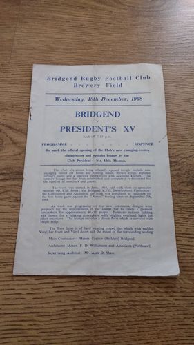 Bridgend v President's XV 1968 Rugby Programme