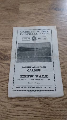 Cardiff v Ebbw Vale Sept 1963 Rugby Programme