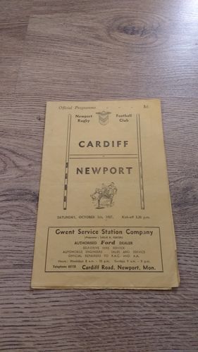 Newport v Cardiff Oct 1957 Rugby Programme