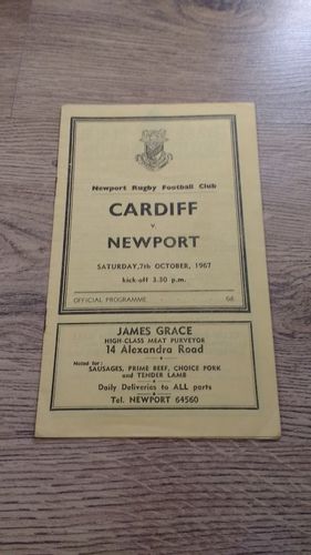 Newport v Cardiff Oct 1967 Rugby Programme
