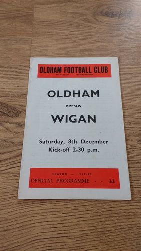 Oldham v Wigan Dec 1962 Rugby League Programme
