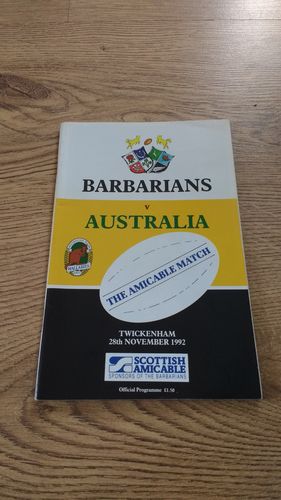 Barbarians v Australia 1992 Rugby Programme