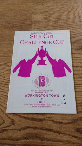 Workington v Hull Feb 1992 Challenge Cup Q-F Rugby League Programme