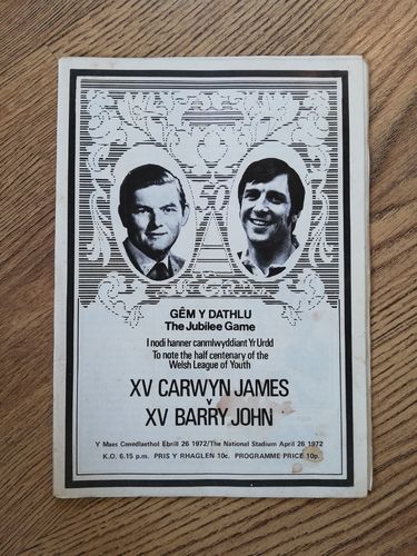 Carwyn James XV v Barry John XV 1972 Rugby Programme