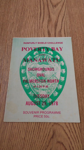 Manawatu v Poverty Bay Ranfurly Shield Aug 1978 Rugby Programme