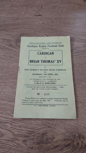 Cardigan v Brian Thomas' XV 1967 Rugby Programme