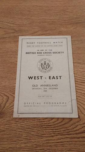 West v East Dec 1939 Rugby Programme