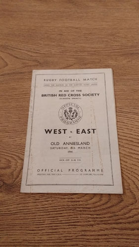 West v East March 1941 Rugby Programme