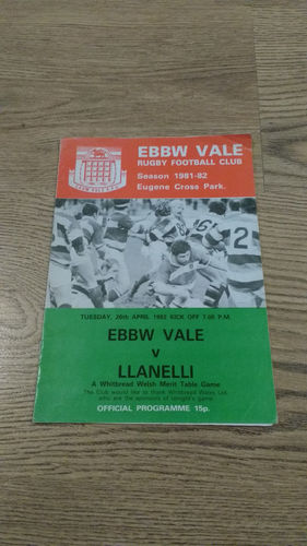 Ebbw Vale v Llanelli Apr 1982 Rugby Programme