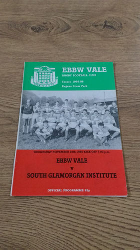 Ebbw Vale v South Glamorgan Institute Nov 1985 Rugby Programme
