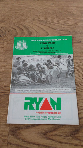 Ebbw Vale v Llanelli Dec 1988 Rugby Programme
