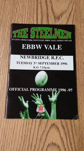 Ebbw Vale v Newbridge Sept 1996 Rugby Programme
