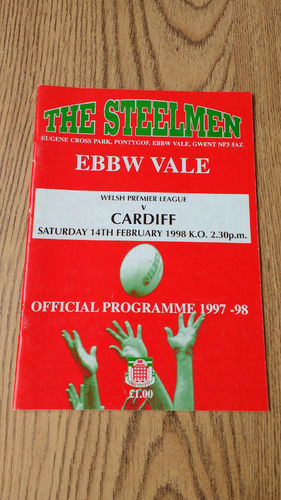 Ebbw Vale v Cardiff Feb 1998 Rugby Programme