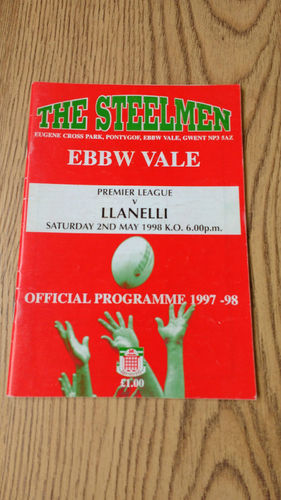 Ebbw Vale v Llanelli May 1998 Rugby Programme