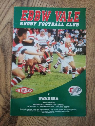 Ebbw Vale v Swansea Sept 2001 Rugby Programme