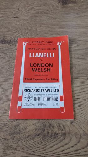 Llanelli v London Welsh Dec 1970 Rugby Programme