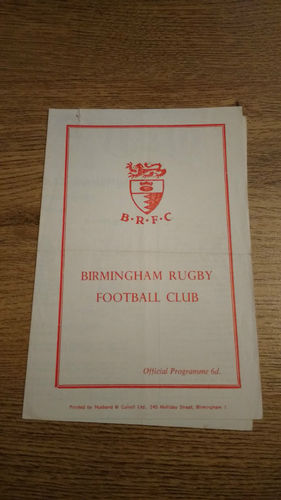 Birmingham v Moseley Sept 1968 Rugby Programme