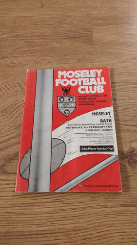 Moseley v Bath John Player Special Cup Feb 1986 Rugby Programme