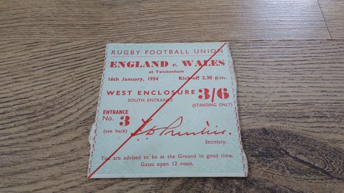 England v Wales 1954 Rugby Ticket