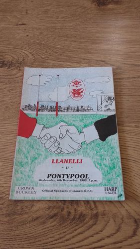 Llanelli v Pontypool Dec 1989 Rugby Programme