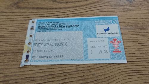 Barbarians v New Zealand 1993 Rugby Ticket